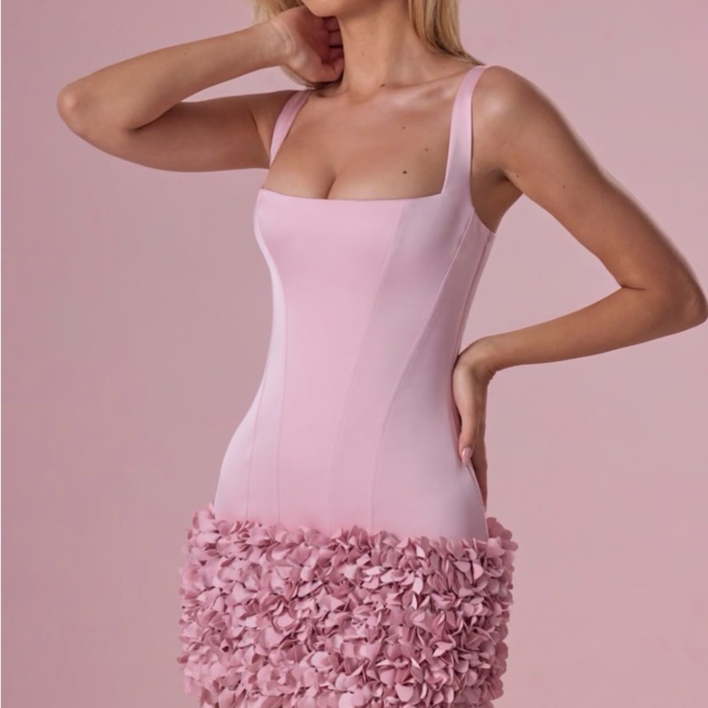 Oh Polly Pink Zelia Satin Mini Dress in Blush Pink